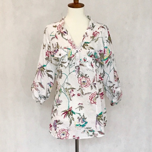 Anthropologie Tops - Eden & Olivia Cream Flower Print Blouse